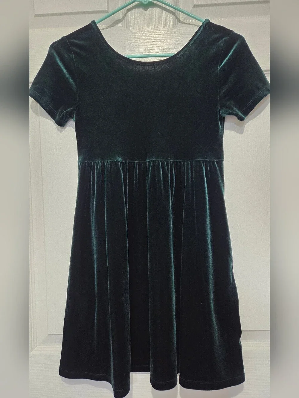 Old Navy Girls Dark Green Velvet Short-Sleeve Dress Size Large 10/12 Y2k Holiday
